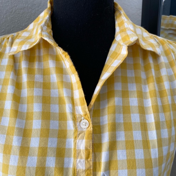 OLD NAVY Yellow Gingham Button Down Short Sleeve Shirt Small - Picture 10 of 14